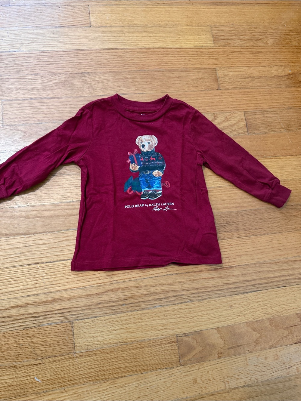 Ralph Lauren Kids Long-Sleeve Tee with Polo Bear - Burgundy & Navy Graphic